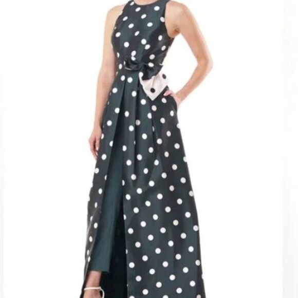 Kay Unger Andrea Walk Thru Jumpsuit/Dress Polka Dot with Pockets Size 2 - Picture 5 of 15
